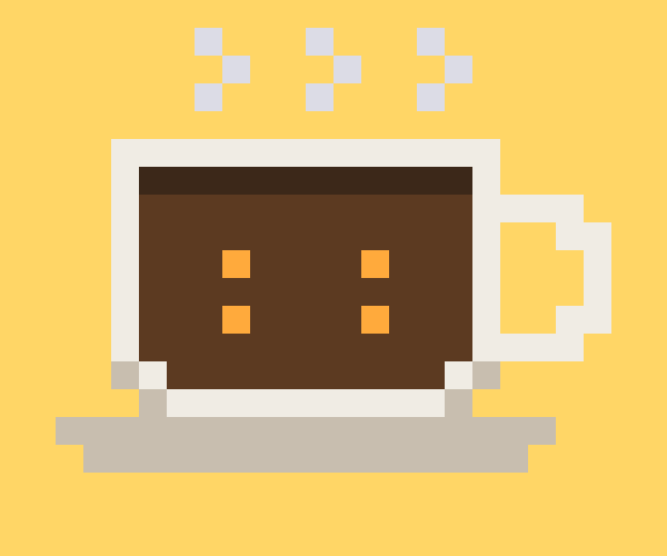 Une tasse de café dessinée en pixels
